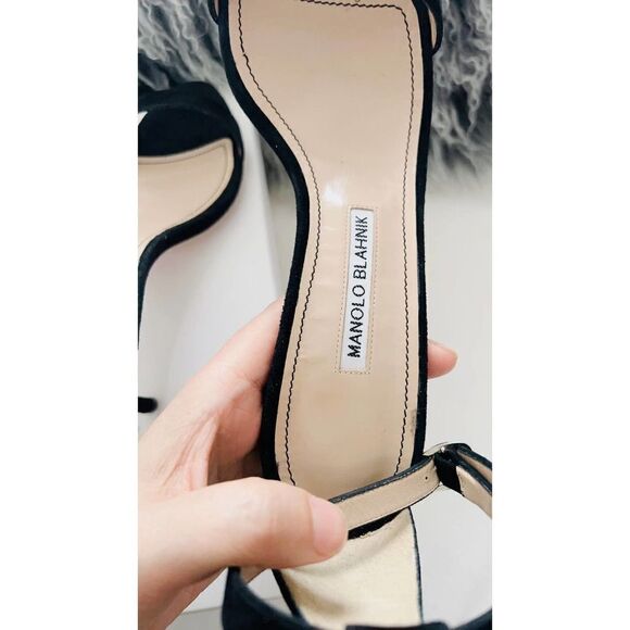 manolo blahnik 90mm chaos suede sandal black 40.5 - Picture 5 of 8
